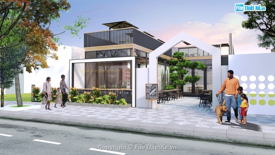 Thiết kế quán cà phê nhỏ,Mẫu quán cà phê,quán cà phê sketchup